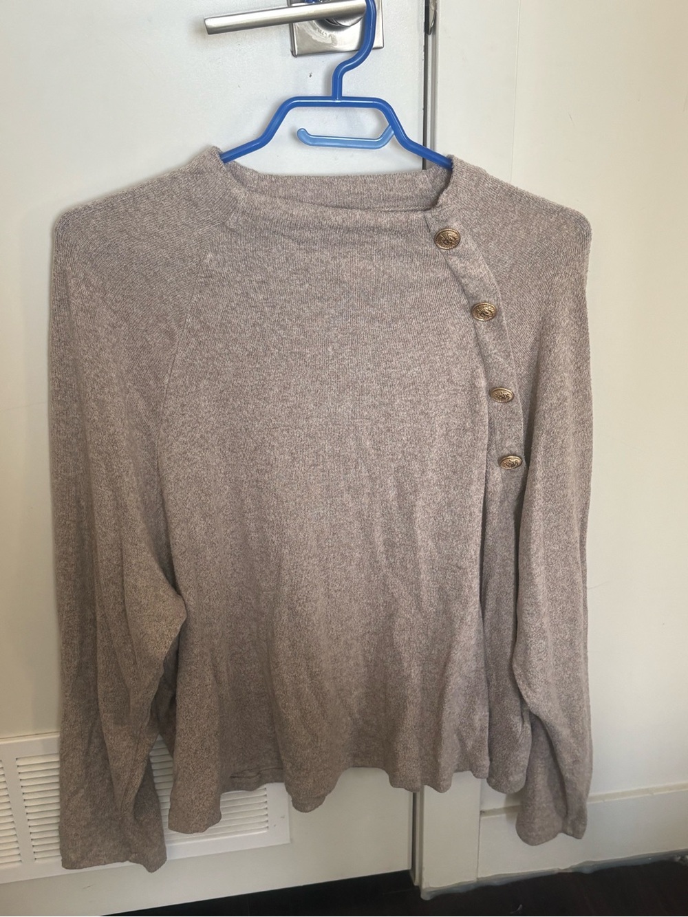 H&M Soft Button-Shoulder Pullover Sweater in Taupe